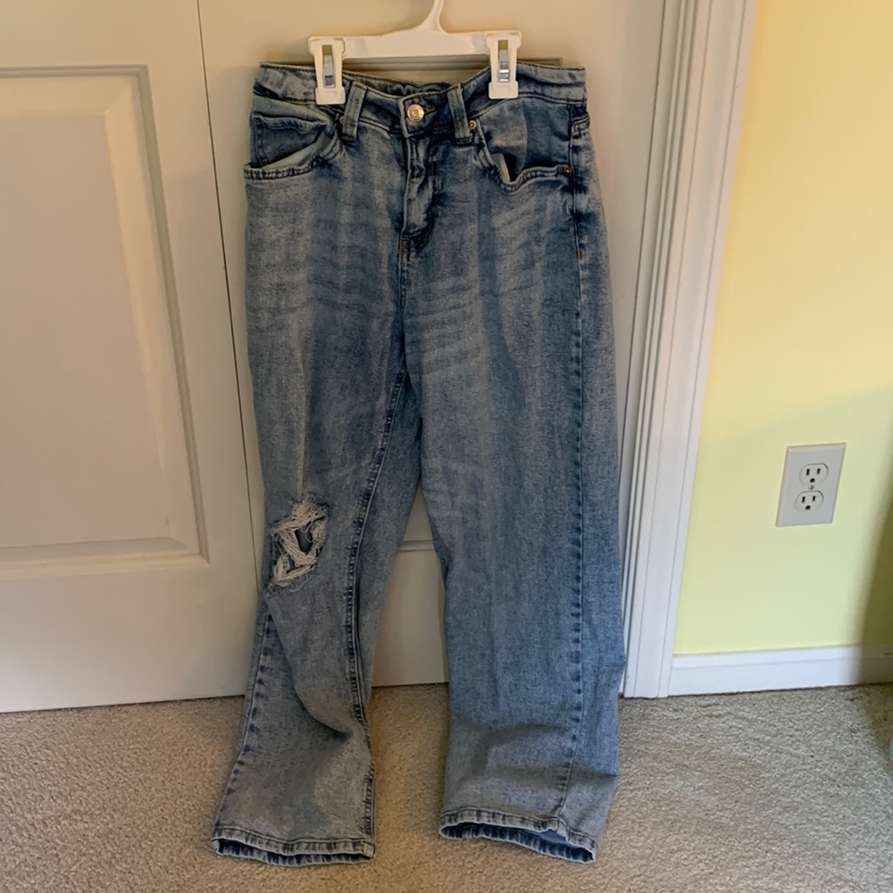 flower pocket straight jeans
